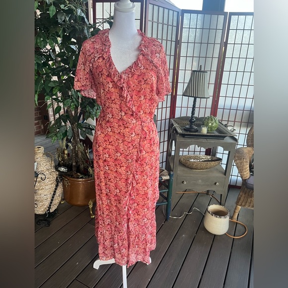 & Other Stories Pink Floral Ruffle Midi Dress Size 8 - Picture 6 of 13